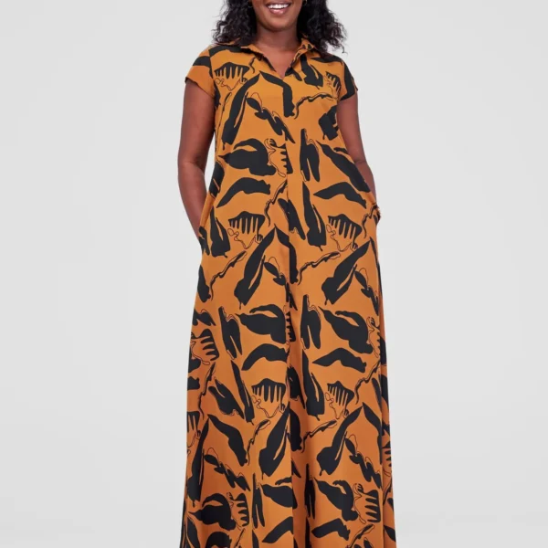 Vivo Zuri Cap Sleeved Maxi dress -Sudan (Black Meki Print)